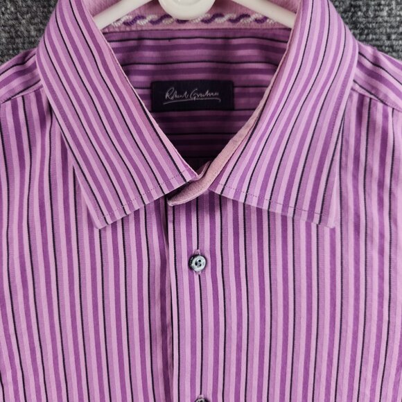 Robert Graham Men Designer Button Up Shirt Men Striped Purple Size 16 - Picture 1 of 16